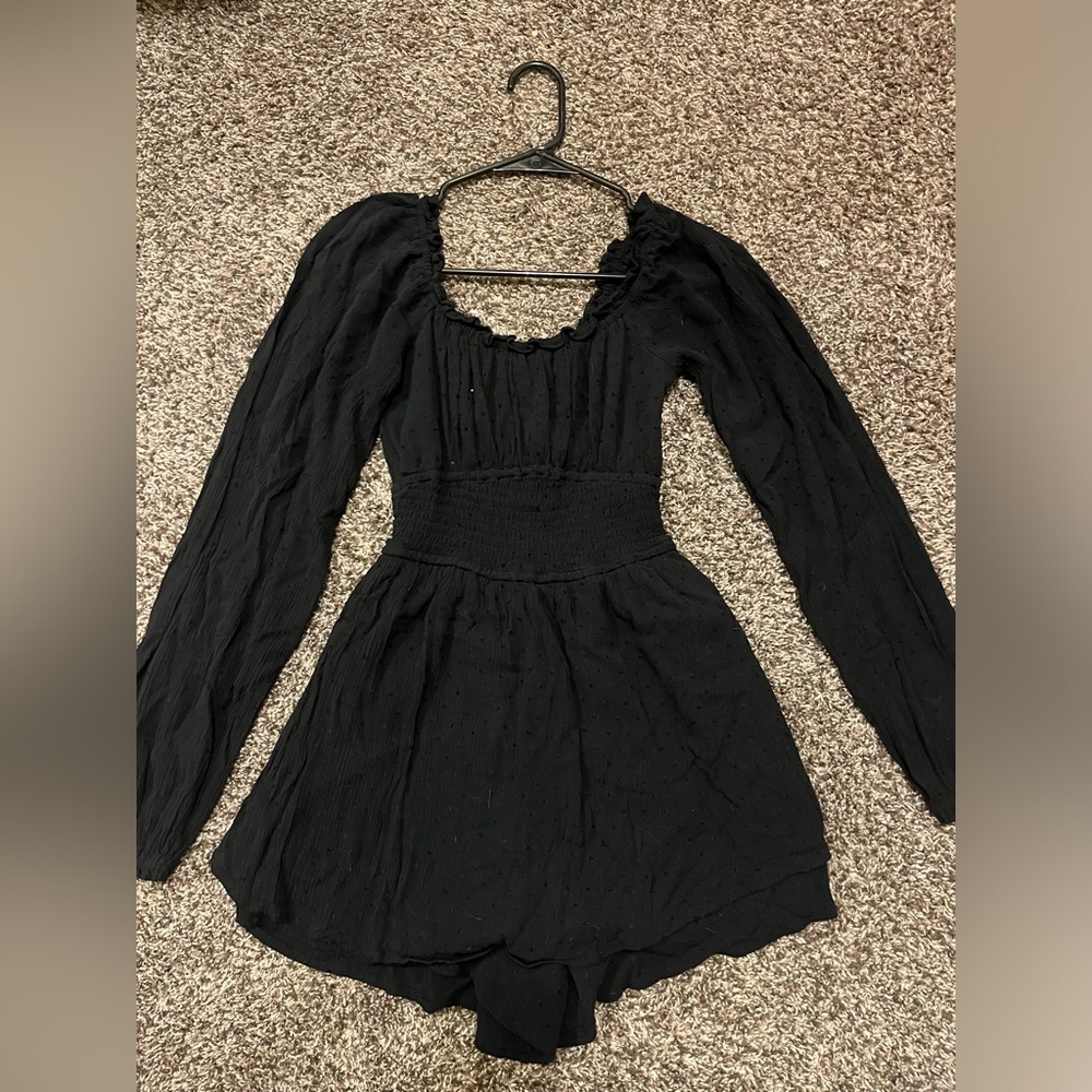 Hollister Black Smocked Fit and Flare Dress